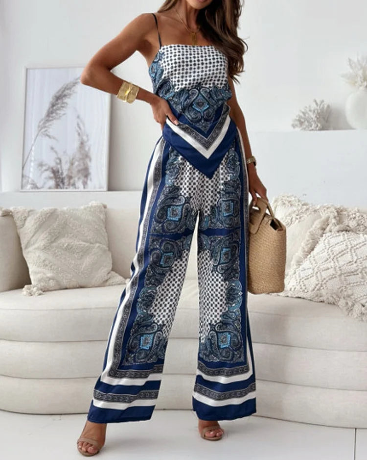 Sleeveless Paisley Print Two-Piece Set